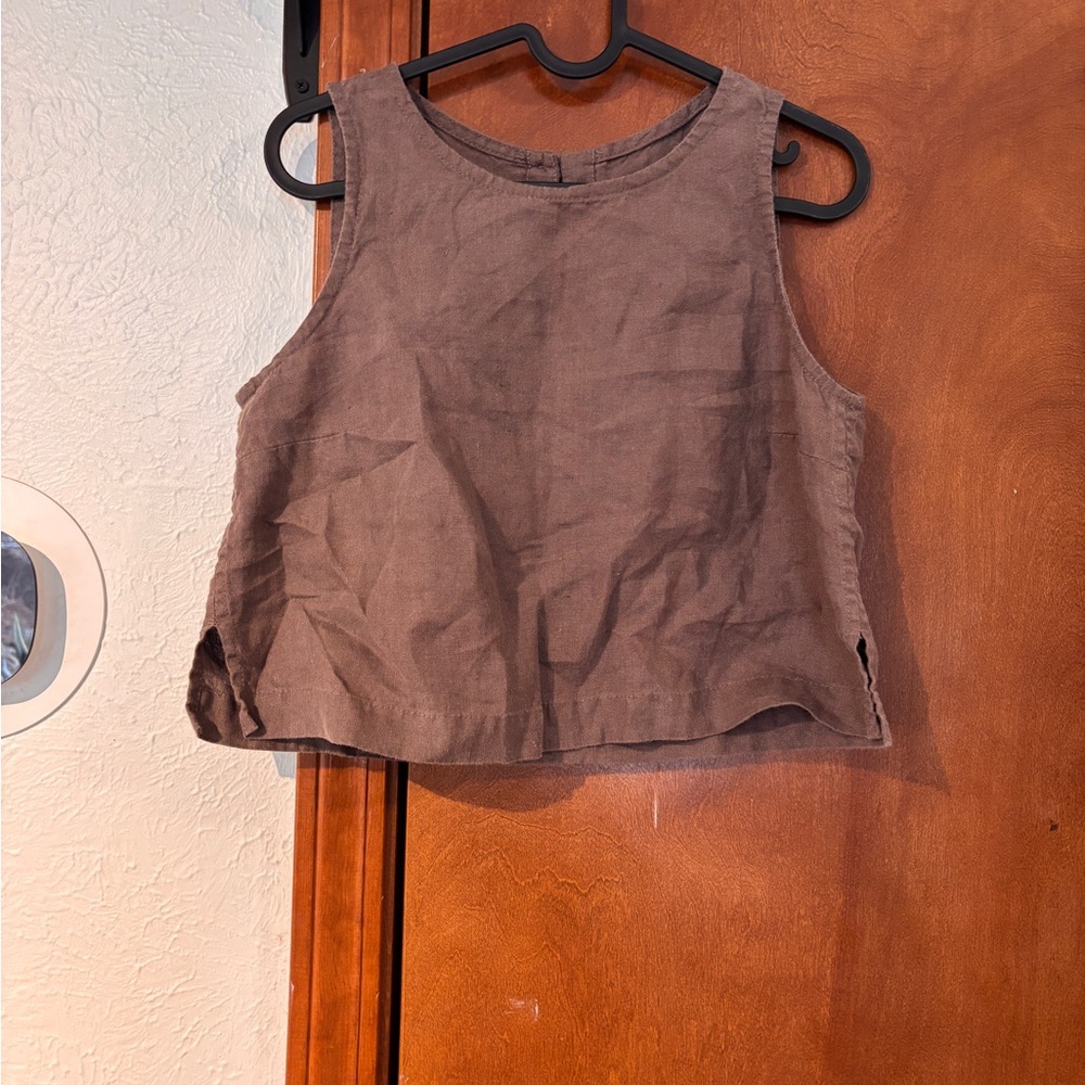 notPERFECTLINEN Brown Crop Top